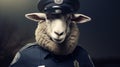 B-movie Sheep Photorealistic Police Officer In Hat