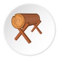 Goats for sawing logs icon, cartoon style