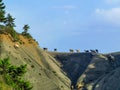 Goats on the edge of the cliff in vourgareli village arta perfecture greece Royalty Free Stock Photo