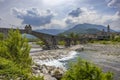 Gobbo Bridge also Devil Bridge or Ponte del Diavolo or Ponte Gobbo in Bobbio, Piacenza province, Trebbia Valley, Emilia Romagna,