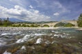 Gobbo Bridge also Devil Bridge or Ponte del Diavolo or Ponte Gobbo in Bobbio, Piacenza province, Trebbia Valley, Emilia Romagna,