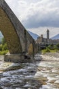 Gobbo Bridge also Devil Bridge or Ponte del Diavolo or Ponte Gobbo in Bobbio, Piacenza province, Trebbia Valley, Emilia Romagna,