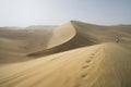 Hike in the Gobi desert. Sand dunes with footprint in the Gobi Desert in China