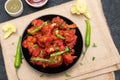 Gobi Manchurian dry or chilly gobi cauliflower fry, street food Punjab North India