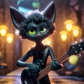 Goblin A black cat as a fender guirar player, Generative AI