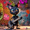 Goblin A black cat as a fender guirar player, Generative AI