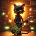 Goblin A black cat as a fender guirar player, Generative AI