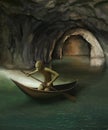 Goblin in boat on underground lake