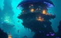 Goblin City with glowing mushroom houses, Generative AI Illustration