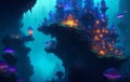 Goblin City with glowing mushroom houses, Generative AI Illustration