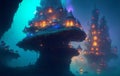 Goblin City with glowing mushroom houses, Generative AI Illustration