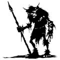 Savage Goblin Silhouette with Long Spear for Epic Fantasy Narratives and Game Design