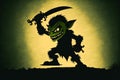 Goblin gang silhouette. Illustration of a fantasy. Goblin pulling a sword