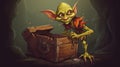 A goblin holding a treasure chest