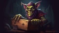 A goblin holding a treasure chest