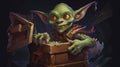 A goblin holding a treasure chest