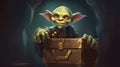 A goblin holding a treasure chest