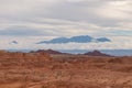 Goblin Valley - Panoramic view of the cloud covered Henry mountain range seen from the Goblin Valley State Park near Hanksville