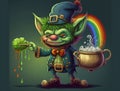 A goblin wearing sweater on a St. Patrick\'s Day with rainbow