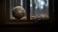Goblincore-inspired Ball Stands Behind Abandoned House Window