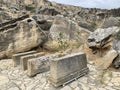 Gobustan, Azerbaijan, September, 11, 2019. Stone carvings on ancient tombs in Gobustan, Azerbaijan