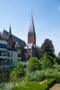Goch, North Rhine-Westphalia - Church tower, facades and backyards in a village