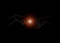 Genesis Hands, Touch of god. Spirituality. Sketch drawing illustration isolated or black background Royalty Free Stock Photo