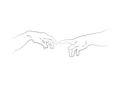 Genesis Hands, Touch of god. Spirituality. Sketch drawing illustration isolated or white background