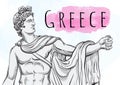 God Apollon. The mythological hero of ancient Greece. National treasure. Antiquity. Hand-drawn beautiful vector artwork .