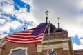 God Bless America American flag and church steeple Royalty Free Stock Photo