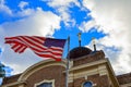 God Bless America American flag and church steeple Royalty Free Stock Photo