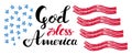God bless America hand drawn vector lettering with stars and stripes for posters, greeting cards and web banners Royalty Free Stock Photo