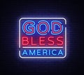 God bless America neon vector sign. USA symbol banner light, bright night Illustration. Vector illustration Royalty Free Stock Photo