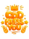 God Bless You Poster With Hands In Prayer Gesture. Cartoon 3d Style