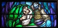 God, the Creator of all life, detail of stained glass window in church of Saint John in Piflas, Germany