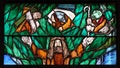God, the Creator of all life, detail of stained glass window by Sieger Koder in church of St John in Piflas, Germany