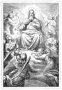 God the Father Sitting on Throne in Heaven Surrounded by Angels or Cherubs. Bible, Old testament. Vintage Antique