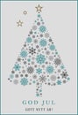 God Jul tree vector with snowflakes, stars and Gott Nytt Ar swedish greetings. Royalty Free Stock Photo