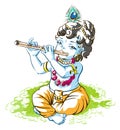 God Krishna Janmashtami. Boy shepherd playing flute