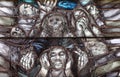 God leads his own to completion in all his glory, detail of stained glass window in church of St. John church in Piflas, Germany