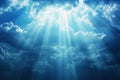 God light in heaven symbolizing divine presence, truth, spiritual illumination, God love and grace. Light beams blessing