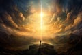 God light in heaven symbolizing divine presence, truth, spiritual illumination, God love and grace. Cross-shaped light Royalty Free Stock Photo