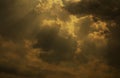 God light. White and golden cloudy sky with sun beam. Sun rays through golden clouds. God light from heaven for hope and faithful Royalty Free Stock Photo