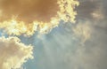 God light. White and golden cloudy sky with sun beam. Sun rays through golden clouds. God light from heaven for hope and faithful Royalty Free Stock Photo