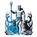 God Poseidon or Neptune. A man with a beard sits and holds a trident in his hand. Royalty Free Stock Photo