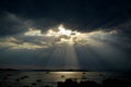 GOD RAYS OVER THE SEA Royalty Free Stock Photo