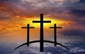 God`s cross . Light in dark sky . Religion background .