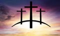 God`s cross . Light in dark sky . Religion background . Royalty Free Stock Photo