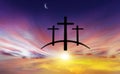 God`s cross . Light in dark sky . Religion background . Royalty Free Stock Photo