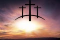 God`s cross . Light in dark sky . Religion background . Royalty Free Stock Photo